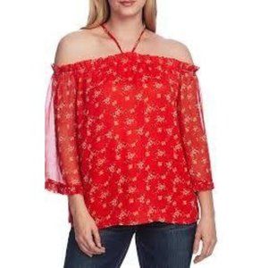 NWT Vince Camuto Bouquet Refresh Red Floral Print Off The Shoulder Halter Medium